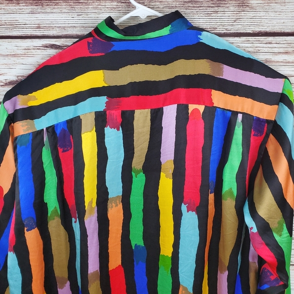 Genelli Men's XXL Vintage 90s 100% Silk Multi-Colored Button Down Shirt - Picture 7 of 11
